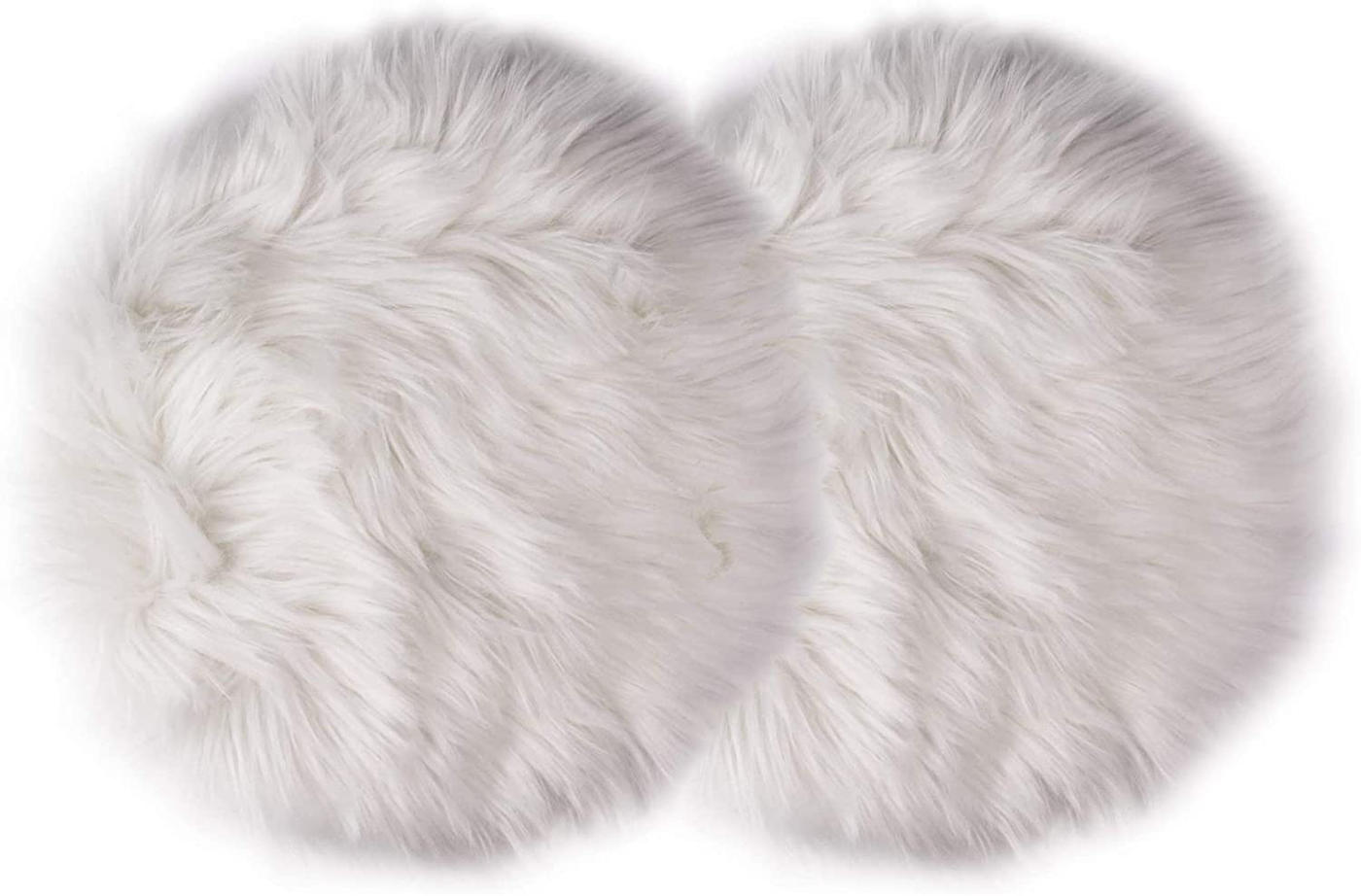 sansheng 2Pcs 12inches Faux Fur Rug Small White Fur Rug - Round Chair Cushions - White Fluffy Rug for Photographing Background of Jewellery(White)