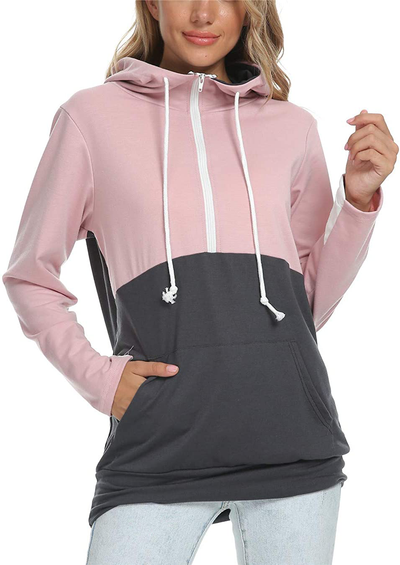 Barlver Women's Casual Hoodies Long Sleeve Sweatshirts Cowl Neck Drawstring Hooded Pullover Top with Pockets