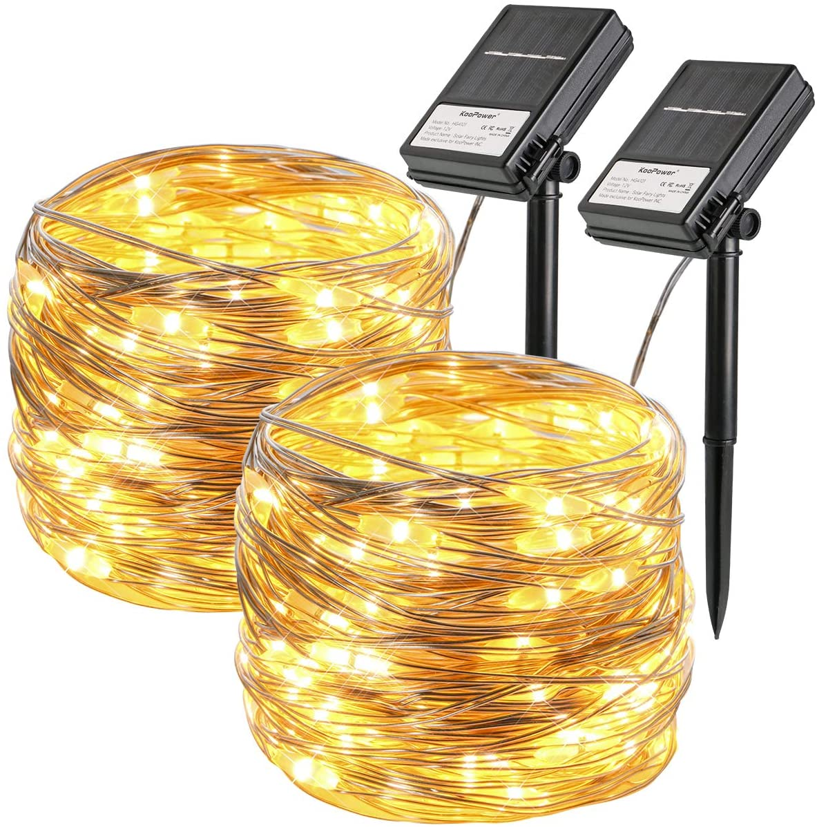 2 Pack Solar String Lights, 33ft 100 Led Solar and Battery Powered String Lights 