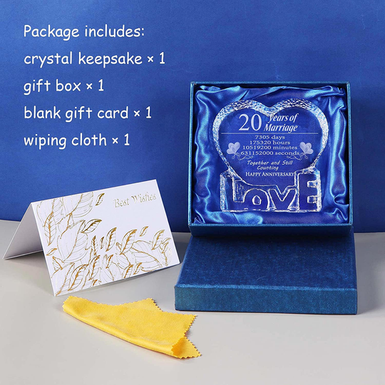 YWHL 20 Year 20th Wedding Anniversary Crystal Sculpture Keepsake Gifts for Her Wife Girlfriend Him Husband (20 Year)