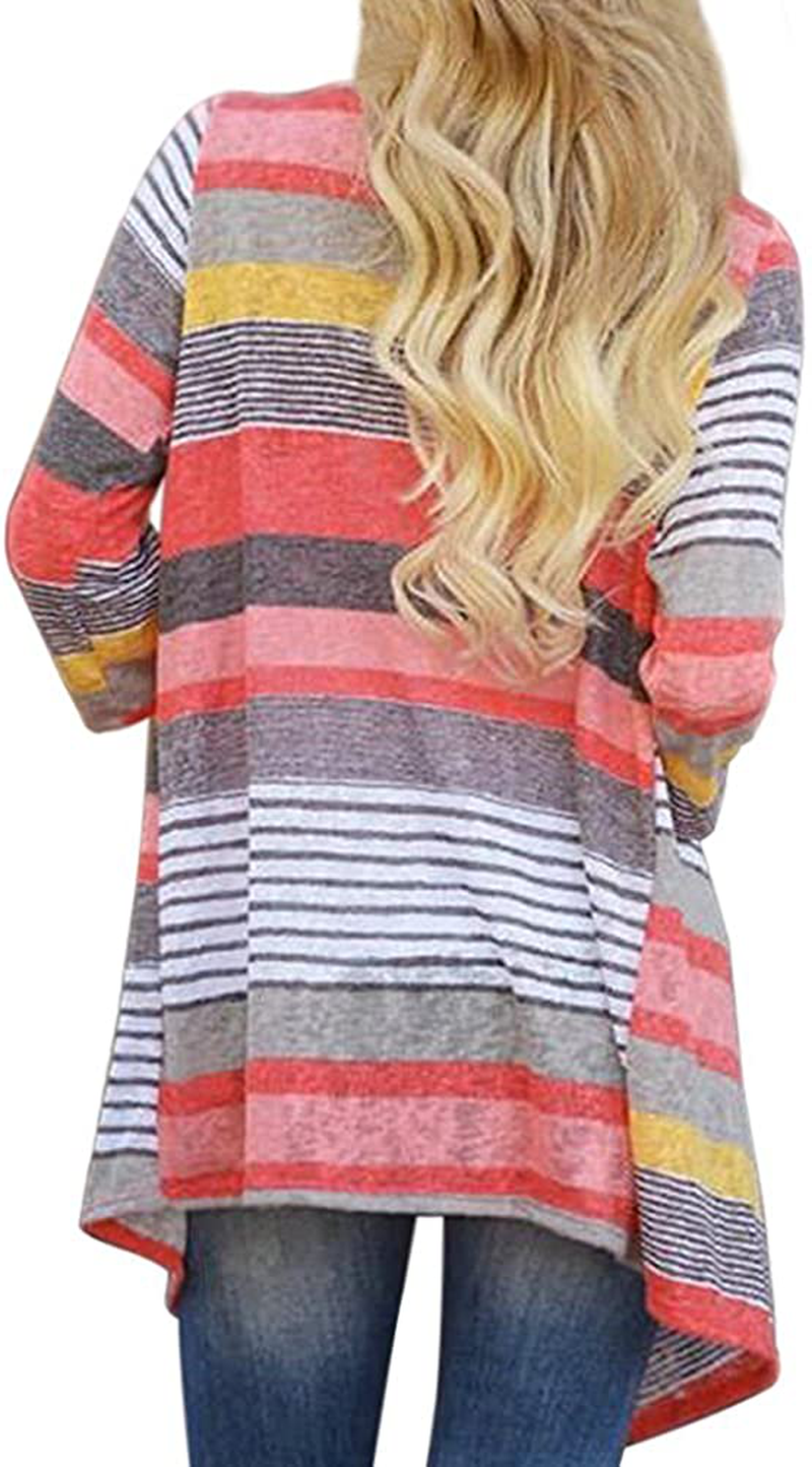 DEARCASE Women's 3/4 Sleeve Cardigans Striped Printed Open Front Draped Kimono Loose Cardigan