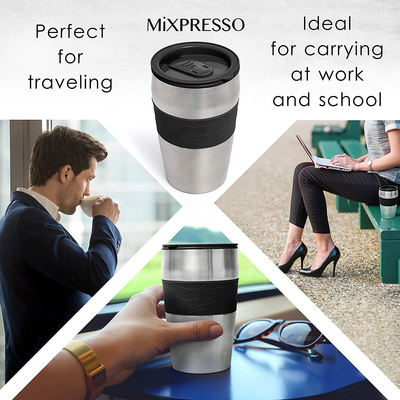 Mixpresso 2-In-1 Single Cup Coffee Maker & 14oz Travel Mug Combo | Portable & Lightweight Personal Drip Coffee Brewer & Tumbler Advanced Auto Shut Off Function & Reusable Eco-Friendly Filter