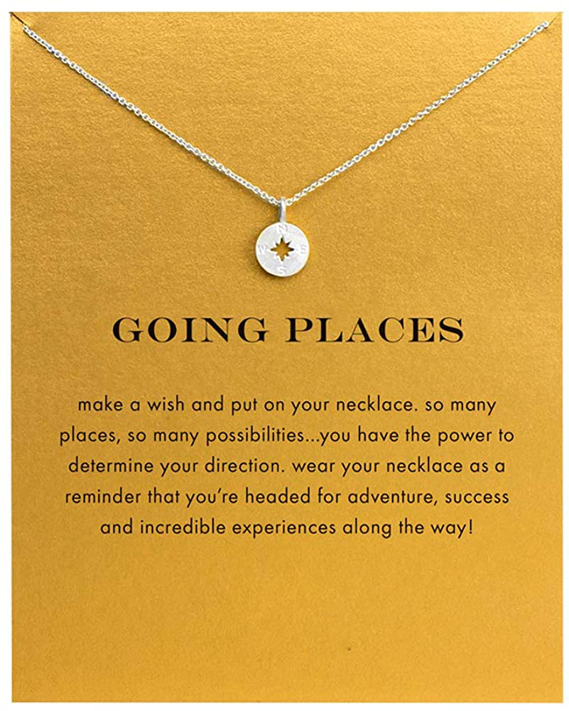 LANG XUAN Friendship Compass Necklace Good Luck Butterfly Pendant Chain Necklace with Message Card Gift Card for Women Girl