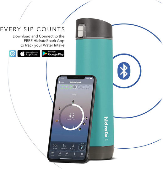 HidrateSpark STEEL Smart Water Bottle, Tracks Water Intake & Glows to Remind You to Stay Hydrated - Chug Lid