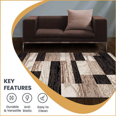 SUPERIOR Rockwood Modern Geometric Patchwork Polypropylene Indoor Area Rug or Runner with Jute Backing, 4' X 6',Slate