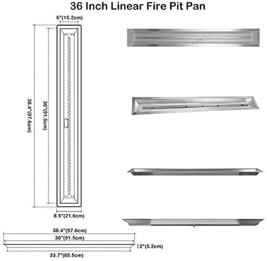Stanbroil 36 x 6 inch Linear Drop-in Fire Pit Pan with Spark Ignition Kit Natural Gas Version, Rated for up to 65,000 BTU’s