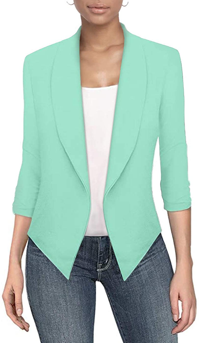 Hybrid & Company Womens Casual Work Office Open Front Blazer Jacket with Removable Shoulder Pads Made in USA