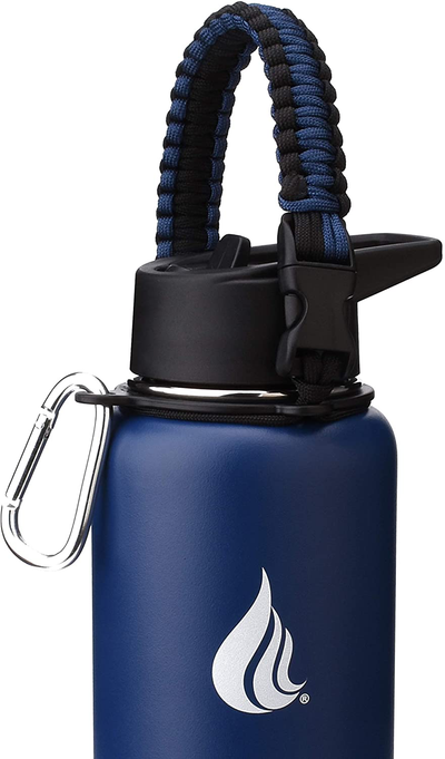  Wide Mouth Paracord Handle - Strap Carrier with Safety Ring and Carabiner - Compatible with 18, 24, 32, 40, and 64 oz Stainless Steel Water Bottles