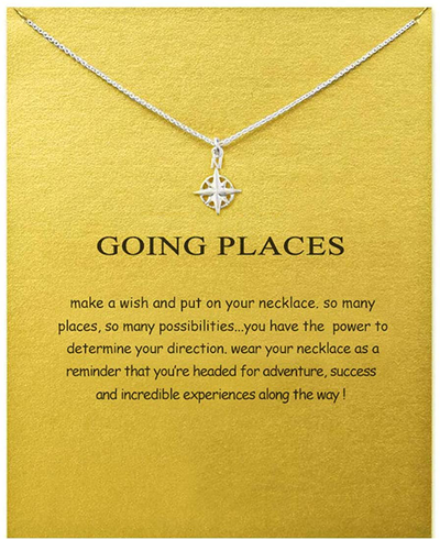 LANG XUAN Friendship Compass Necklace Good Luck Butterfly Pendant Chain Necklace with Message Card Gift Card for Women Girl