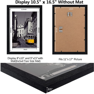 eletecpro 12x16 Picture Frames Set of 5, Display 8x10 or 8.5x11 Photo Frame with Mat or 12x16 Without Mat, Wall Gallery Poster Frames, Photo Frames Collage for Wall Display