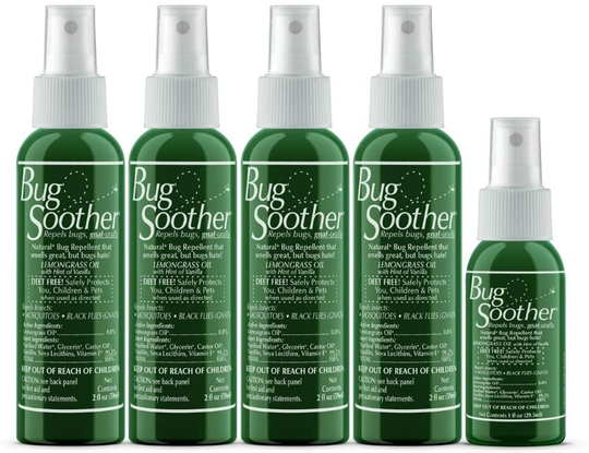 Bug Soother Spray - Natural Insect, Gnat and Mosquito Repellent & Deterrent - DEET Free - Safe Bug Spray for Adults, Kids, Pets, & Environment - Made in USA - Includes 1 oz. Travel Size (4, 2 oz.)