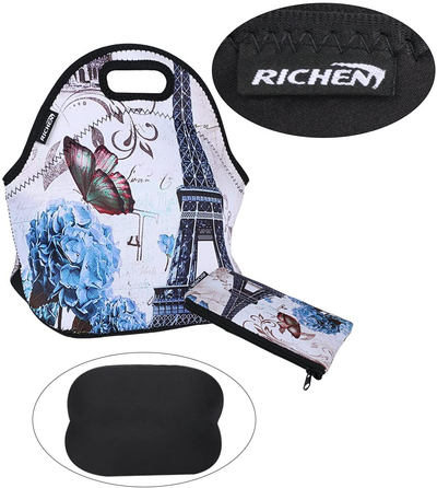 RICHEN Neoprene Lunch Bag with Cutlery Kit Neoprene Case for Knife,Fork,Spoon,Thermal Thick Lunch Tote Bag,Reusable Bags for Adults and Kids,Golden Retriever Design (RLB-04)