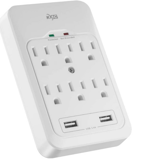 2 Pack 6-Outlet Surge Protector, 2 USB Ports, 3.4A USB Output, 980 Joules