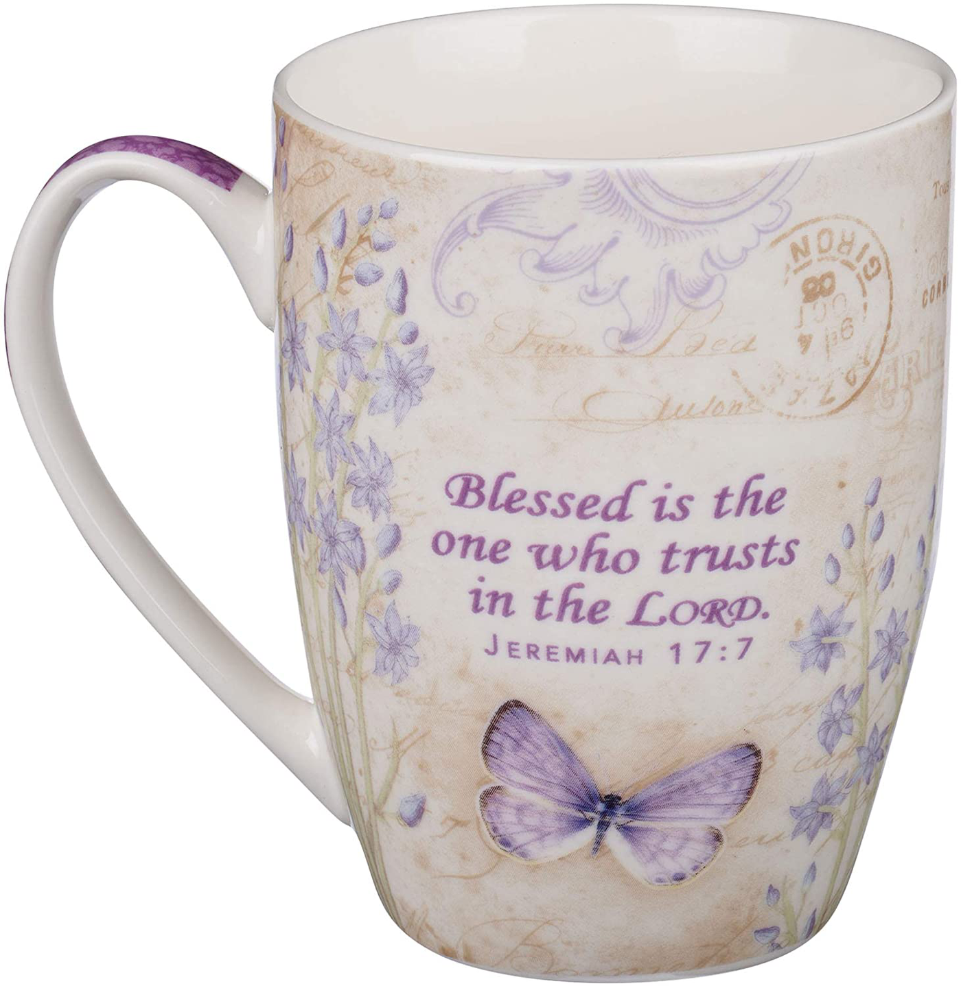 Amazing Grace Butterfly Mug – Botanic Teal and Blue Butterfly Coffee Mug w/ Ephesians 2:8, Bible Verse Mug for Women and Men – Inspirational Coffee Cup and Christian Gifts (12-ounce Ceramic Cup)