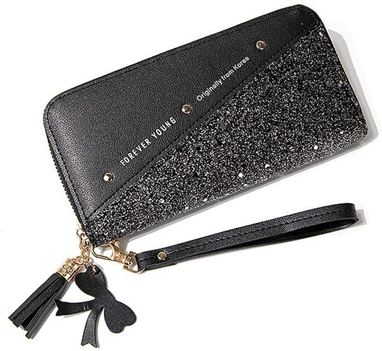 Wallet-NEWANIMA Women Multi-card Two Fold Long Zipper Clutch Purse (Style8-Black)