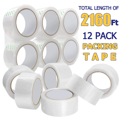 12 Pack Heavy Duty Clear Packing Tape - 1.88 Inch x 60 yd Per Roll, Total 720 Yard