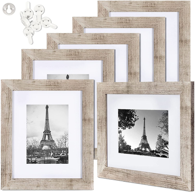 upsimples 8x10 Picture Frame Distressed Black with Real Glass,Display Pictures 5x7 with Mat or 8x10 Without Mat,Multi Photo Frames Collage for Wall or Tabletop Display,Set of 6