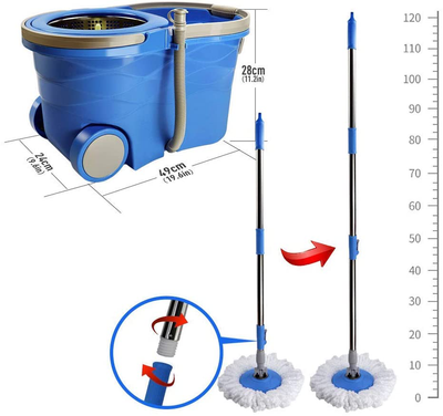 360 Spin Mop and Bucket System with 5 Reusable Microfiber Mop Heads and 1 Cleaning Brush Spining Mop Bucket Set with Wringer on Wheels and Collapsible Handle