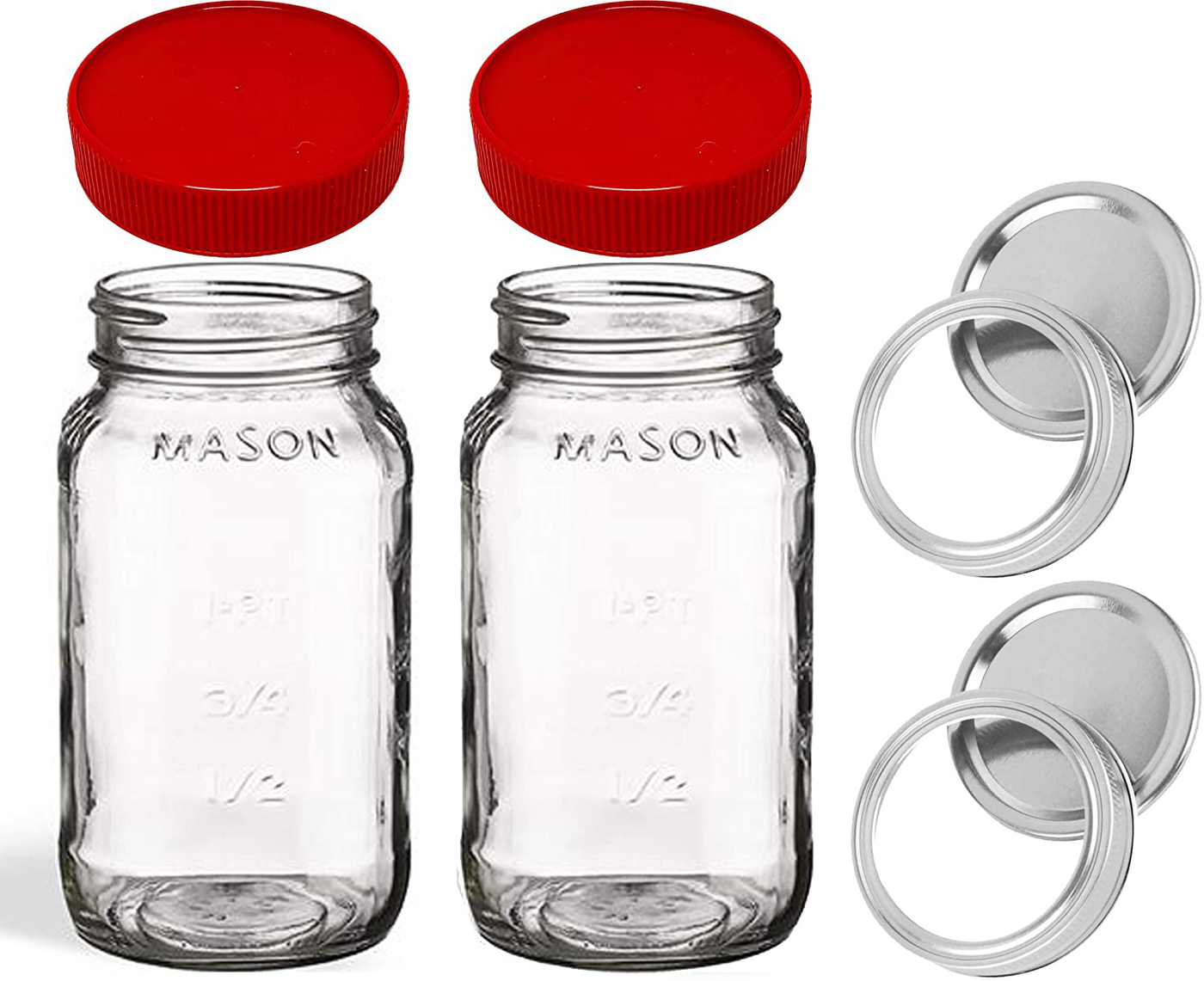 Mason Jars 16 oz with Plastic Mason Jar Lids (BPA Free) Pint Mason Jars Regular Mouth (set of 2 - Red) by Jarming Collections