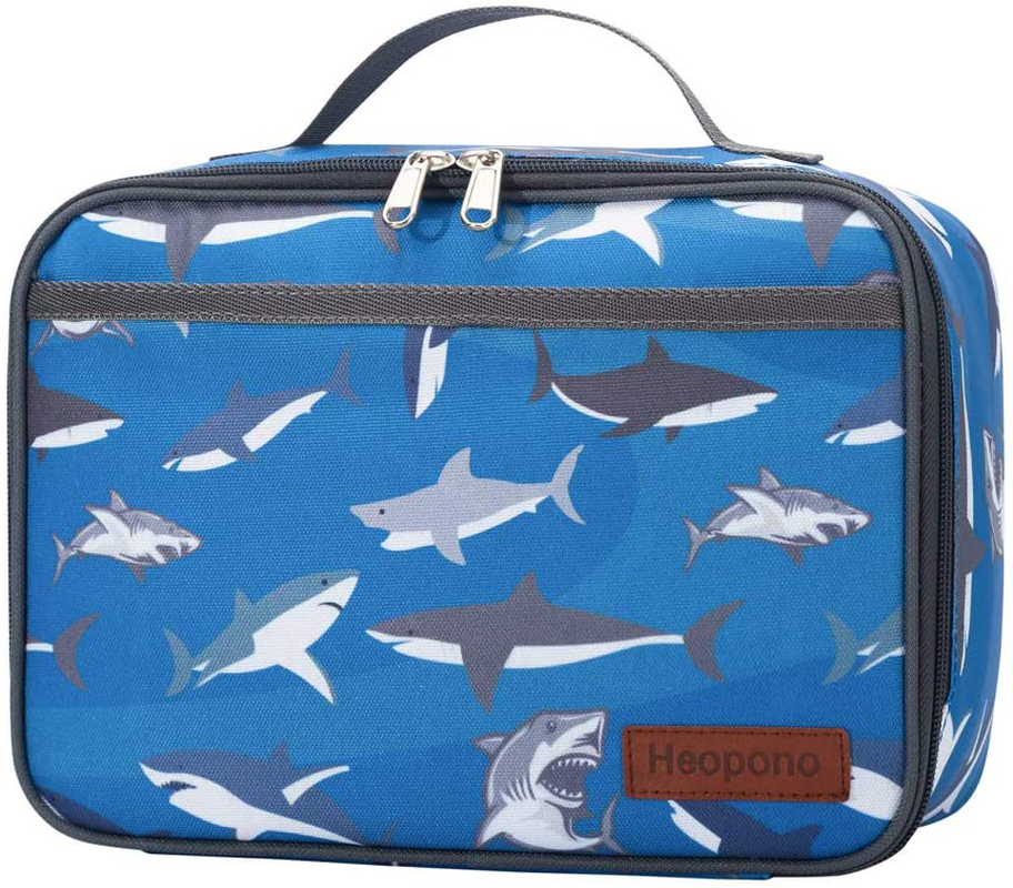 Insulated Lunch Box Bag Picnic Zipper Organizer Lunch Bag Tote for Girls and Boys - Fits Bento Boxes (Shark)