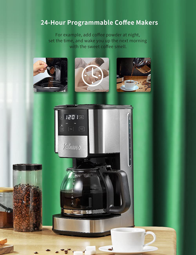 Programmable Coffee Maker, 12 Cups Coffee Pot with Timer and Glass Carafe, Brew Strength Control, Keep Warming, Mid-Brew Pause, Coffee Machine with Permanent Coffee Filter Basket, Anti-Drip System