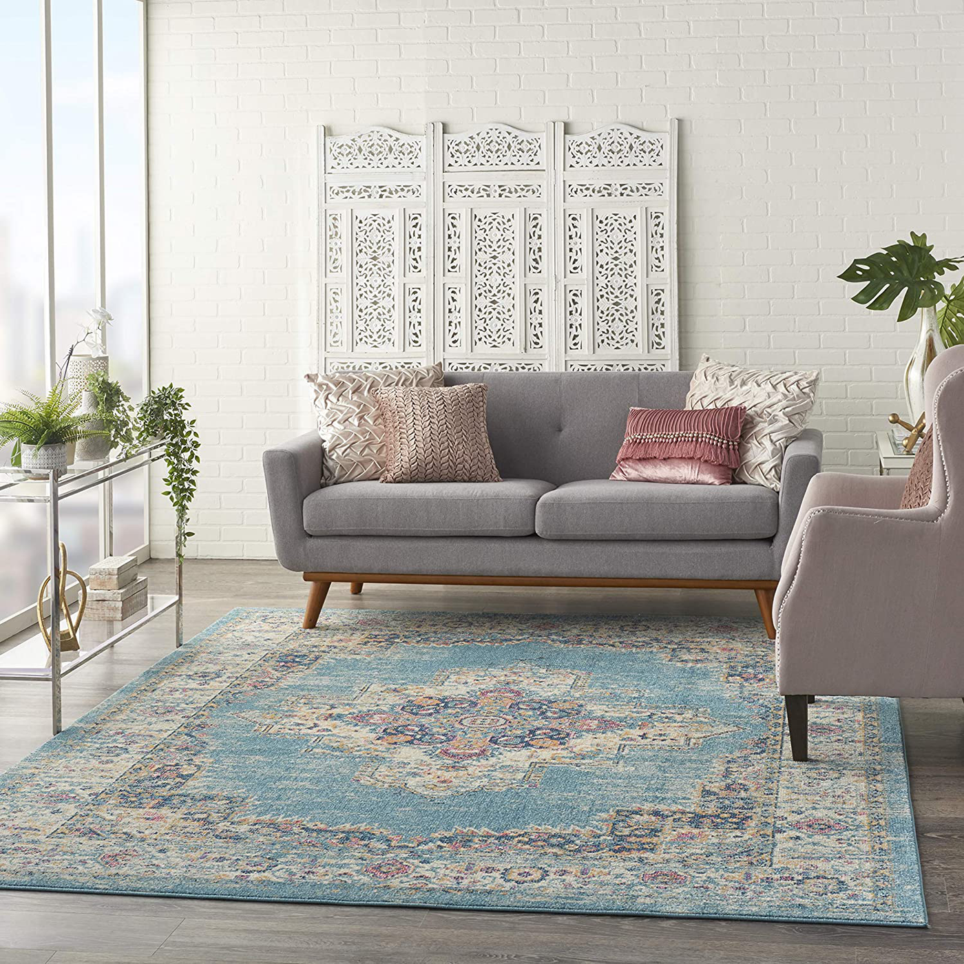 Nourison PSN03 Passion Bohemian Grey Area Rug 4'xROUND, x Round, 4 Feet