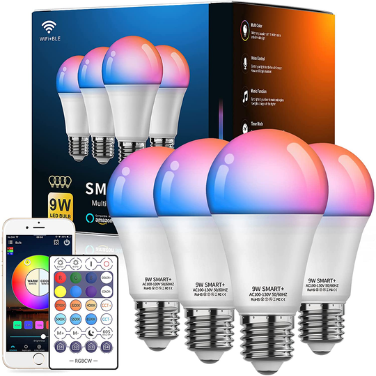 Smart Light Bulb, A19 Full Color Changing LED Light Bulb, 80W Equivalent, Music Sync, Schedules, WiFi & Bluetooth 5.0 Compatible Dimmable Light Bulb, Works with Alexa Google Assistant