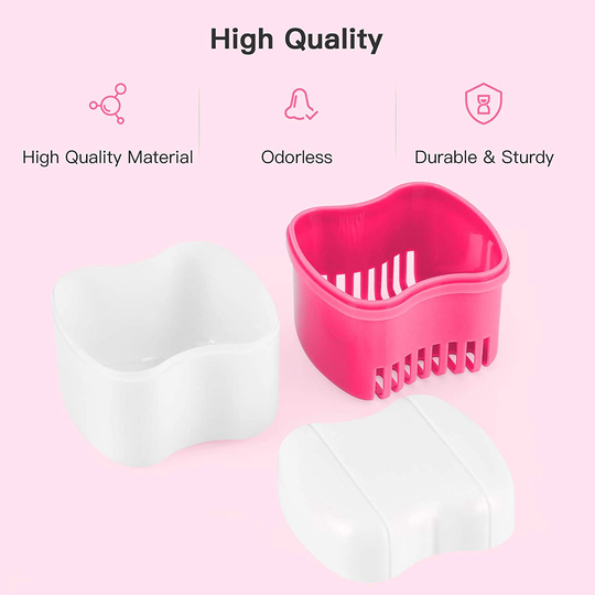 Dental Retainer Case Box Orthodontic Mouthguard Storage Case,Denture Retainer Container Teeth Bath Soaking Cup for Office|Travel|Household (Pink)