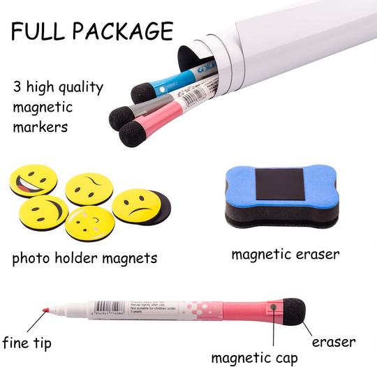 Prefer Green Magnetic Dry Eraser White Board Sheet for Kitchen Refrigerator with Stain Resistant Technology, Organizer & Planner Whiteboard 17” X 12”, Include 1 Eraser, 3 Markers & 6 Fridge Magnets