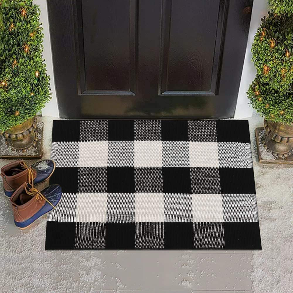 Buffalo Check Area Rug,Hauswahl Cotton Plaid Rug Black/White Hand-Woven Buffalo Checkered Floor Mats Washable Carpet for Porch Doormat Kitchen Rugs (2'x6', Black/White)