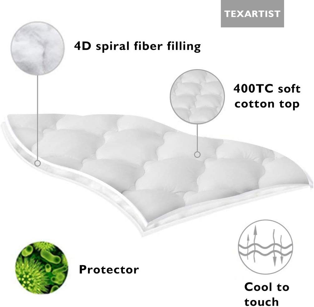 TEXARTIST California King Mattress Pad Cover Cooling Mattress Topper 400 TC Cotton Pillow Top Mattress Cover Quilted Fitted Mattress Protector with 8-21 Inch Deep Pocket