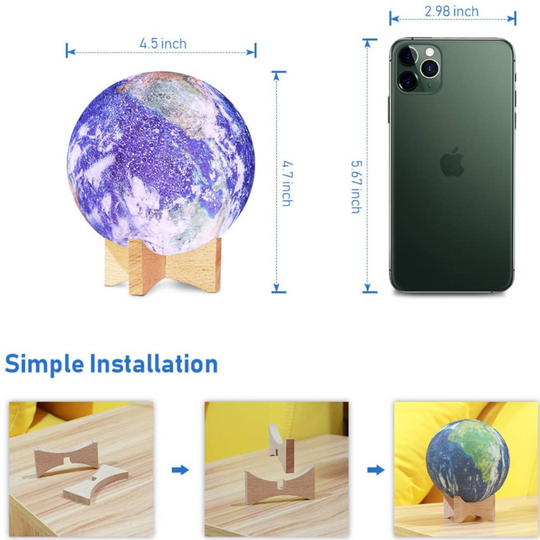 Kids Rechargeable 16 Color 3D LED Moon Lamp With Wood Stand 