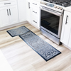 Maples Rugs Pelham Vintage Non Skid 2pc Kitchen Rugs Set [Made in USA] Washable Floor Mat for Under Sink, Entryway, and Laundry, 2pc Set, Navy/Grey