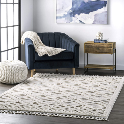 nuLOOM Ansley Soft Lattice Textured Tassel Area Rug, 3' x 5', Beige