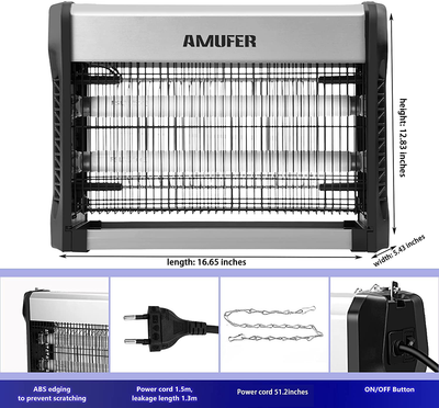 Bug Zapper, AMUFER 20W Electric Insect Killer,2200V Mosquito, Bug, Fly Zapper, 360 Degree Mosquito Killer with UV Light Bulb for Indoor Residential & Commercial