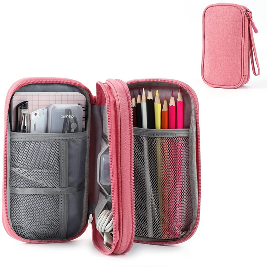 Electronic Organizer Pouch Bag, 3 Compartments Travel Cable Organizer Bag Pouch Portable Electronic Phone Accessories Storage Multifunctional Case for Cable, Cord, Charger, Hard Drive, Earphone (Pink)