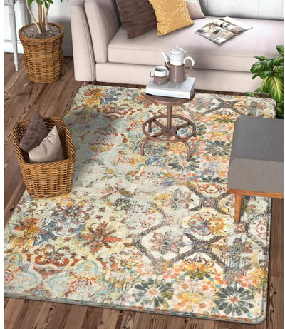 Lahome Floral Medallion Collection Area Rug -2’ X 4’ Diameter Non-Slip Distressed Vintage Area Rug Accent Throw Rugs Floor Carpet for Door Mat Entryway Living Room Bedrooms Decor (2' X 4', Multicolor)
