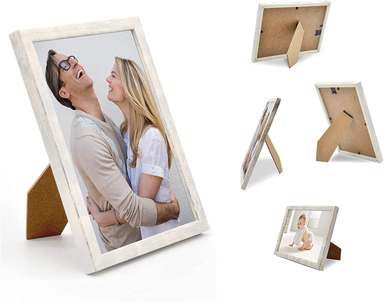 Alkerman 4x6 Picture Frames Rustic Distressed White Wood Pattern High Definition Glass for Table Top Display and Wall Mounting Photo Frame，Pack of 4