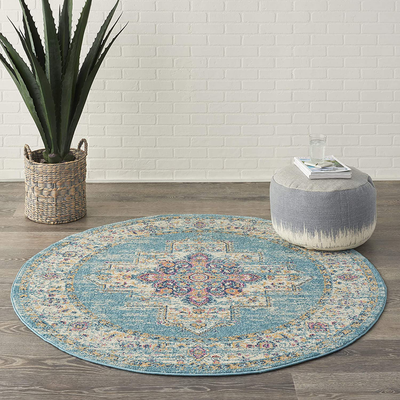 Nourison Passion Bohemian Chic Light Blue Area Rug (4' Round), XROUND