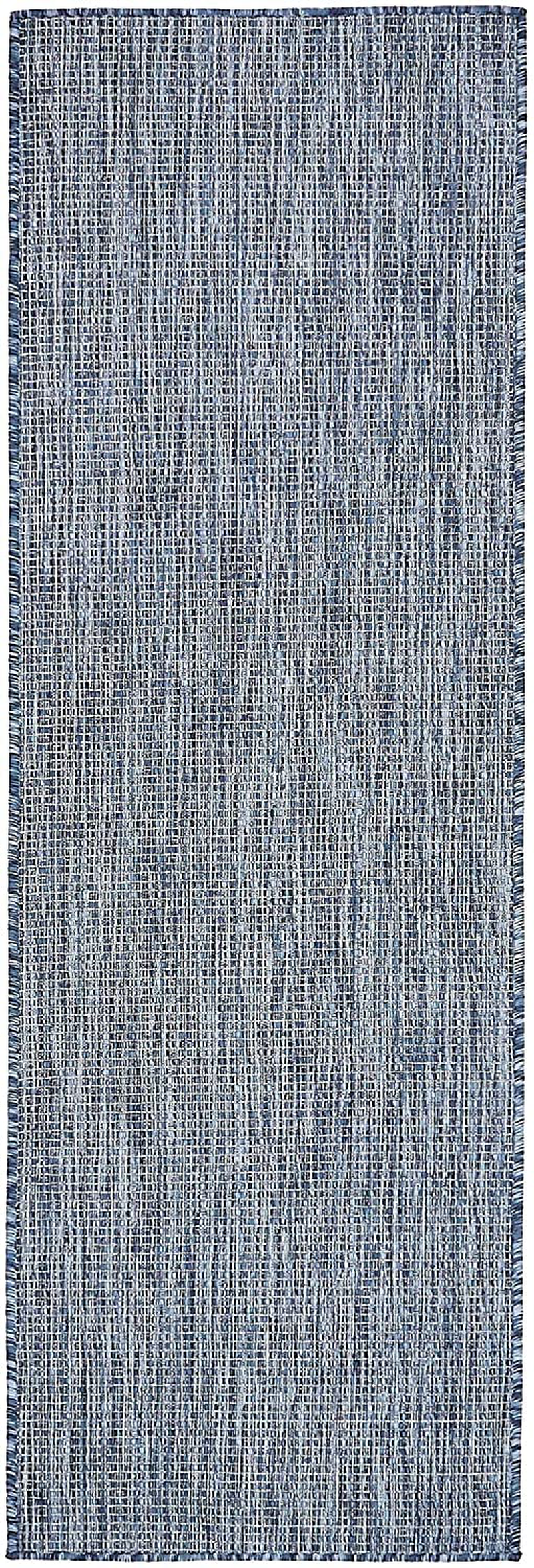 Unique Loom Solid Collection Casual Transitional Indoor and Outdoor Flatweave Runner Rug, 2' x 6', Navy Blue/Light Blue