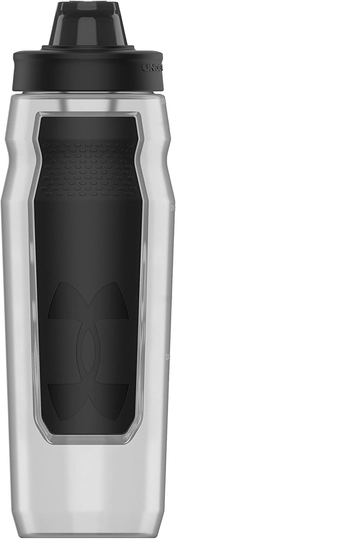 Under Armour 32oz Playmaker Squeeze Water Bottle, Sanitary Cap Cover, High Flow Push/ Pull Nozzle, Non-Slip Grip, Finger Loop Carry, Fits Bike Holder, Cycling, Gym, Hiking, All Sports