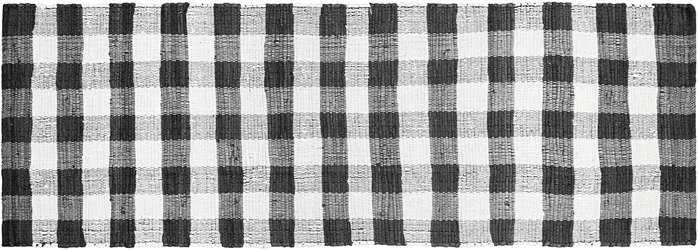 GLAMBURG Cotton Reversible Area Runner Rug 2' x 6' for Bedroom Living Room Kitchen Hallways Front Porch Laundry Room, Handwoven Farmhouse Floor Mat, Washable Checkered Plaid Runner Rug Black White