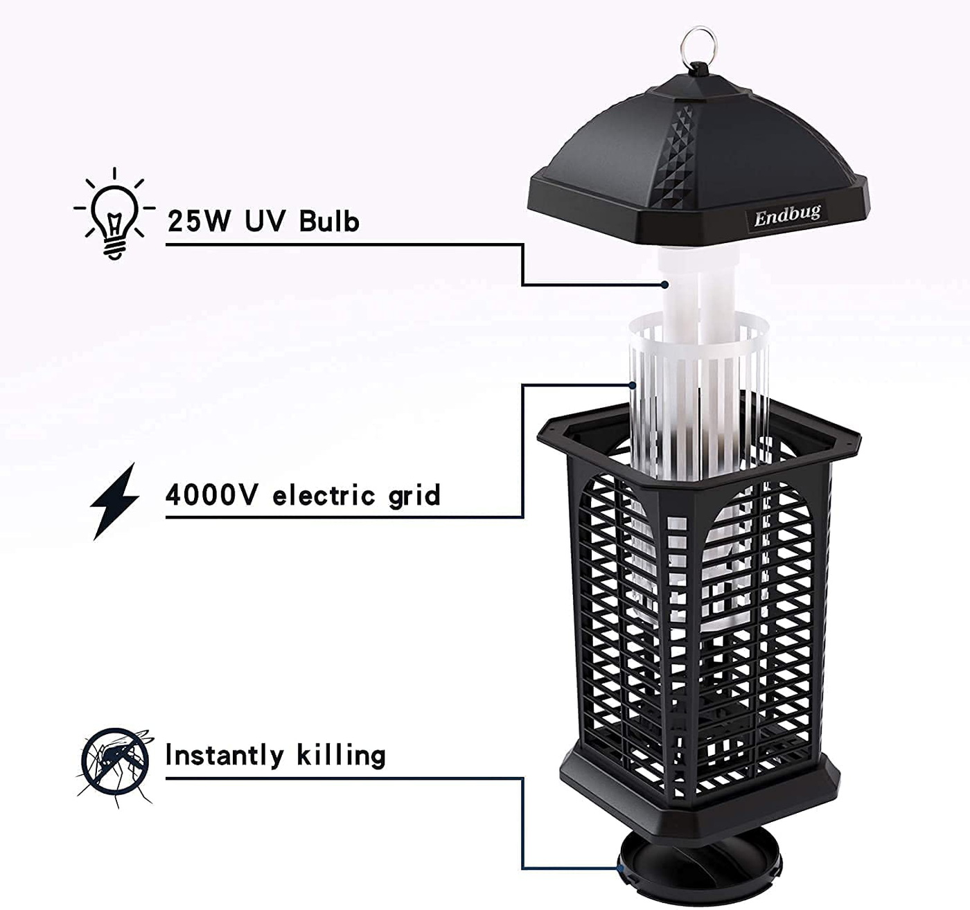 Endbug Bug Zapper Outdoor Insect Killer , 25W 4200V Waterproof Electric Mosquito Fly Trap for Home Garden Patio Backyard