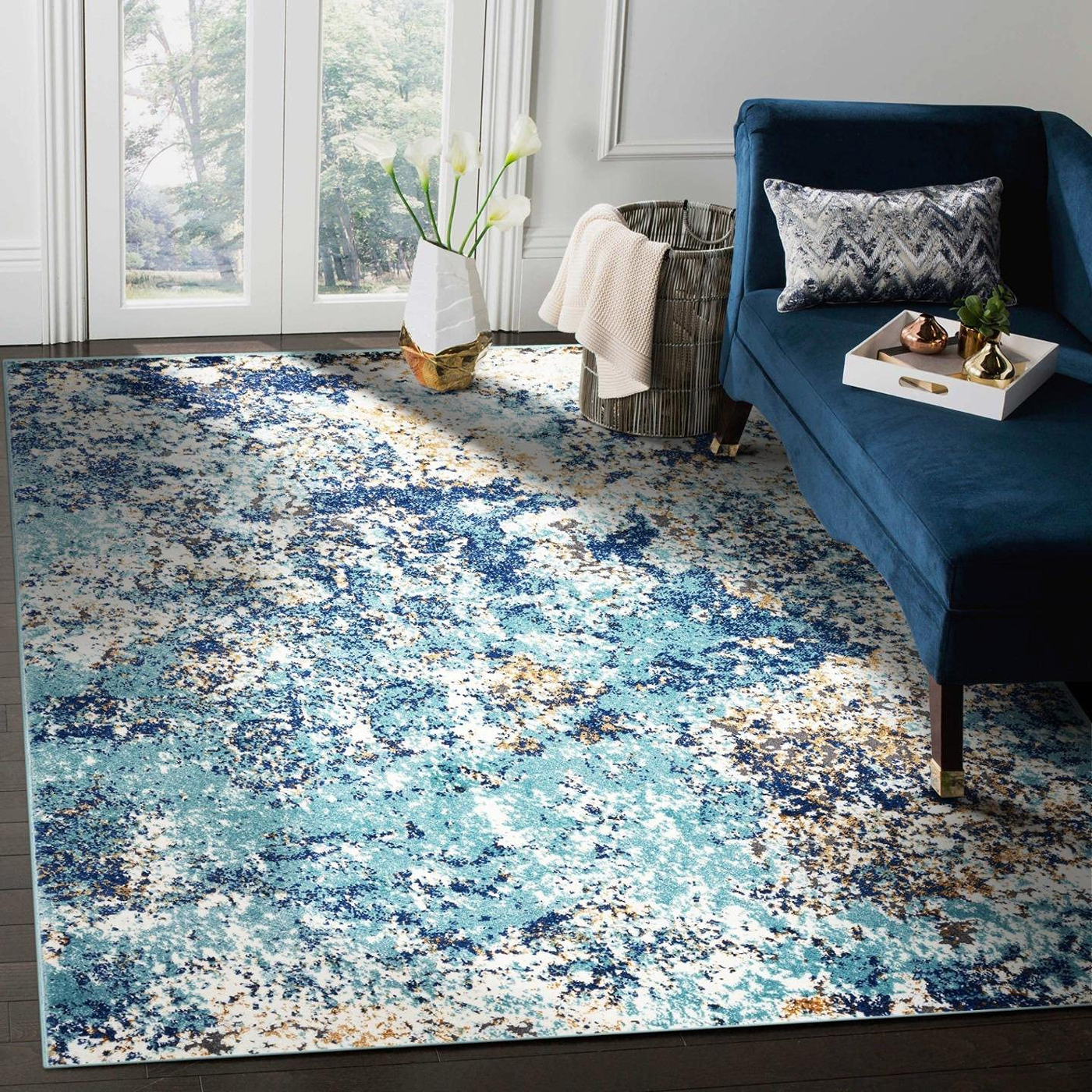 Luxe Weavers Rug – Persian Rugs 6490 Abstract Area Rug – Modern Design, Medium Pile, Blue / Size 4 x 5