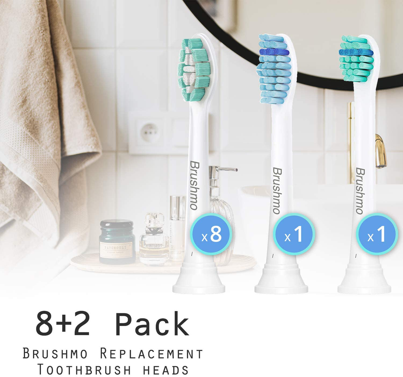 Brushmo Replacement Toothbrush Heads Compatible with Phillips Sonicare Electric Toothbrush Value Pack (8+2).