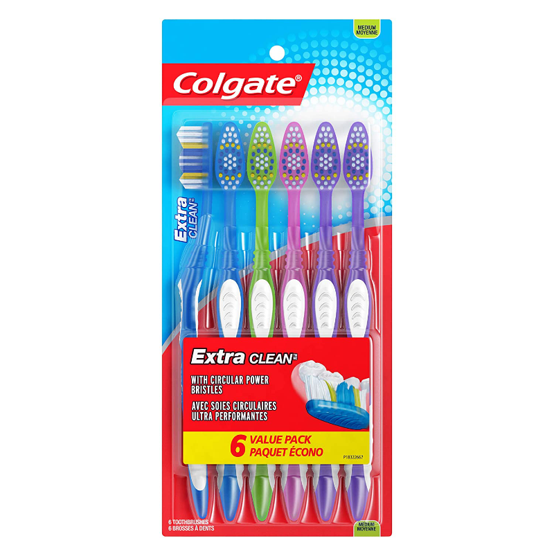 6 Pack Soft Or Medium Bristle Colgate Extra Clean Toothbrushes