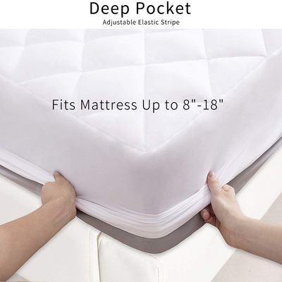 EcoMozz King Mattress Pad Stretches up to 8-21Inch Smooth Elastic Pocket(Without Noise) Premium Snow Alternative Fiber Fill Protection Pad