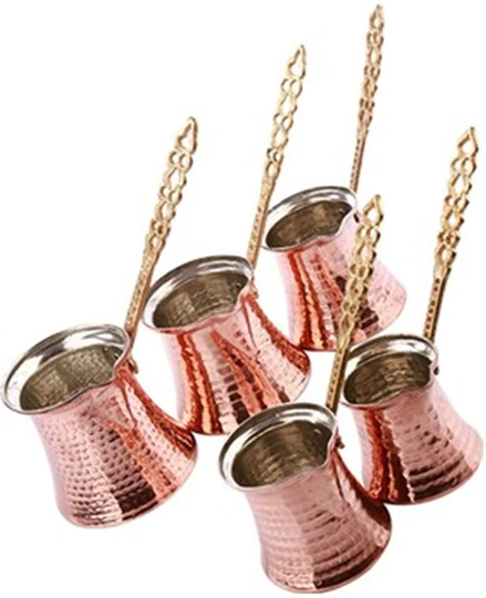 Turkish Coffee Pot, Greek Arabic Coffee Maker, Hammered Copper Coffee Cezve, Small Pot, Stove Top Coffee Maker (5 Pots set)