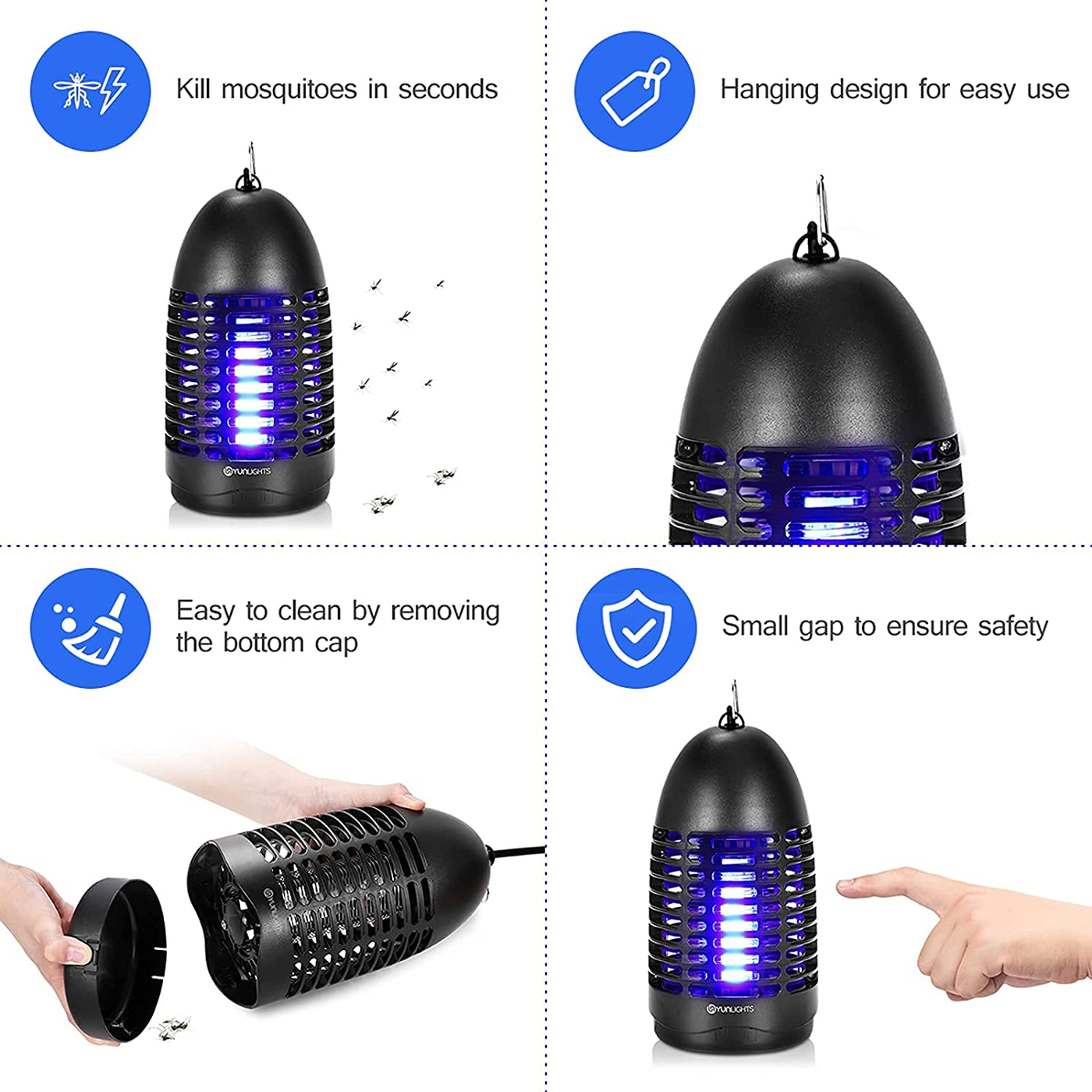 YUNLIGHTS Electric Fly Killer, 7w Plug-in Fly Traps Mosquito Bug Zapper with Hanging Hook, Powerful Flying Insect Trap Mosquito Killer Lamp for Home Indoor Outdoors