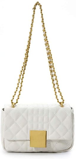 Women's Quilted Genuine Leather Quilted Chain Purse Shoulder Bag Small Crossbody Bag Purse